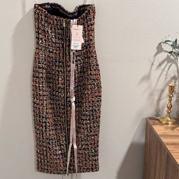 House of CB NWT Size XS Multicolor Gabrielle Tweed Strapless Midi Dress Formal - Picture 2 of 5